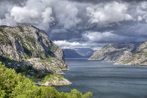 Norwegen, Rogaland, Rogaland, Der Lysefjord von der R13 bei Oanes