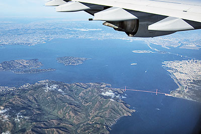 USA, Kalifornien, San Francisco und Umgebung, Im Flugzeug beim Anflug auf San Francisco
