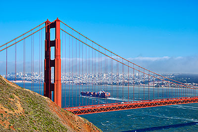 USA, Kalifornien, San Francisco und Umgebung, Golden Gate Bridge mit Blick von der Conzelman Road nordwestlich der Brücke
