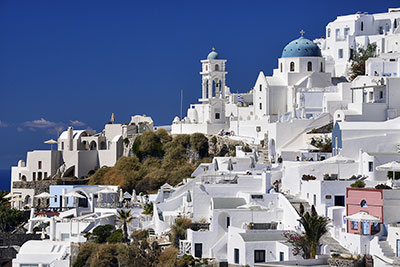 Griechenland, Südliche Ägäis, Kykladen,Santorin, Auf der Promenade mit Blick in Richtung Kirche Anastasi