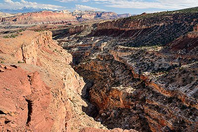USA, Utah, Colorado Plateau,Capitol Reef National Park, Blick vom Sunset Point in den Sulphur Creek Canyon