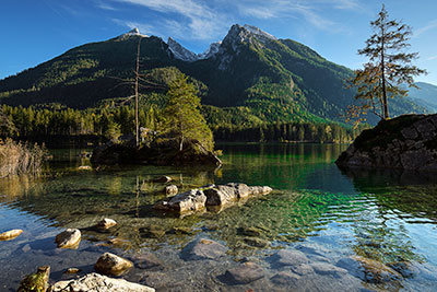 Deutschland, Bayern, Bayerische Alpen,Berchtesgadener Land, Sonnenuntergang am Hintersee